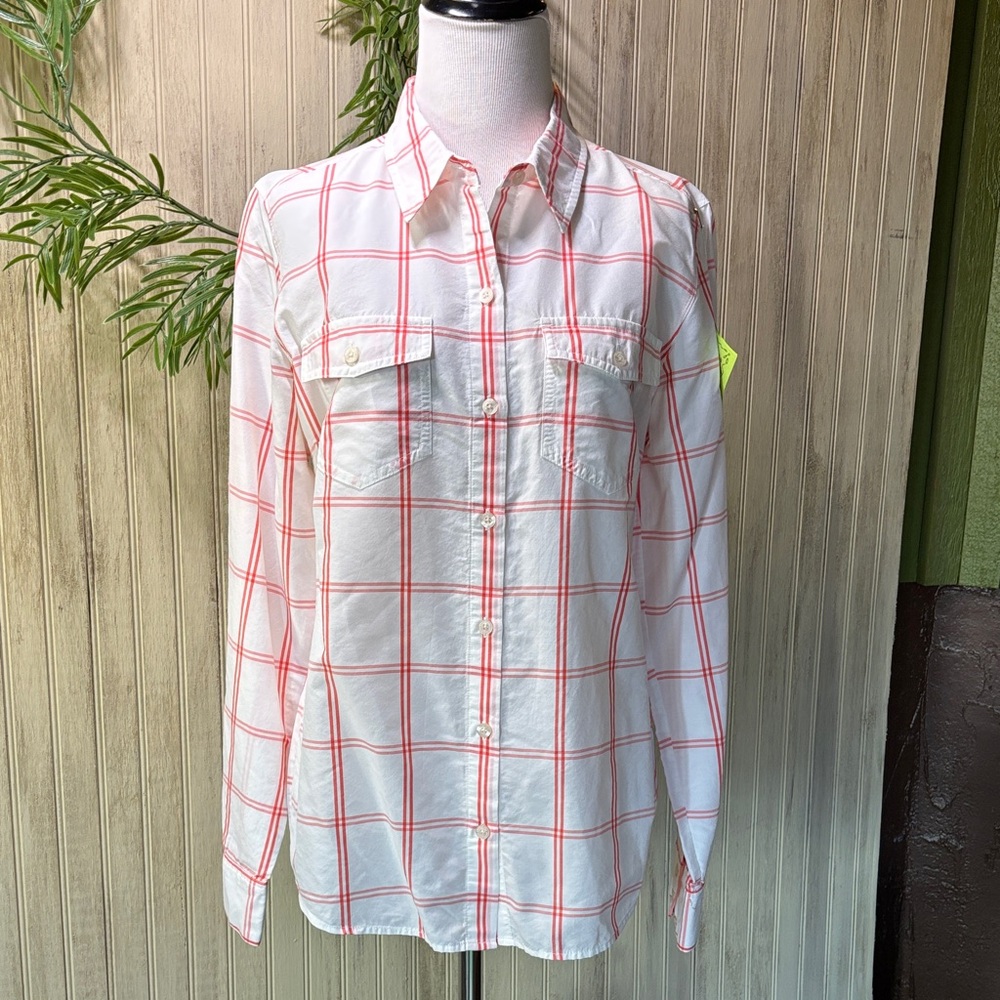 Patagonia Sail Red on White plaid design Button-Up Shirt, Size 10, NWOT